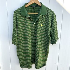 Masters Clubhouse Collection Polo Men's Large Green Striped Short Sleeve Shirt